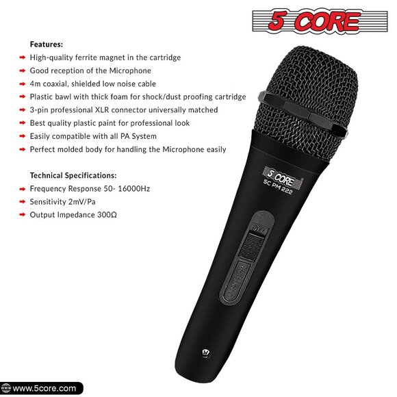 5Core XLR Microphone Dynamic Mic Karaoke Singing Studio Mics Handheld Microfono - Picture 2 of 9